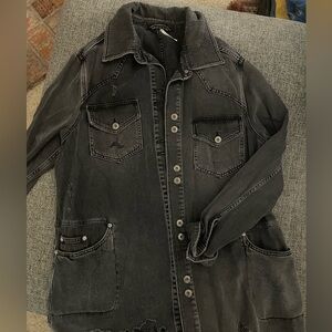 Black Denim Jacket with Button Front